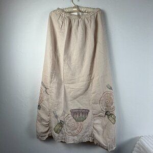 Vintage Blue Fish Women's Straight Maxi Skirt Cream Elastic Waist Linen Size 1